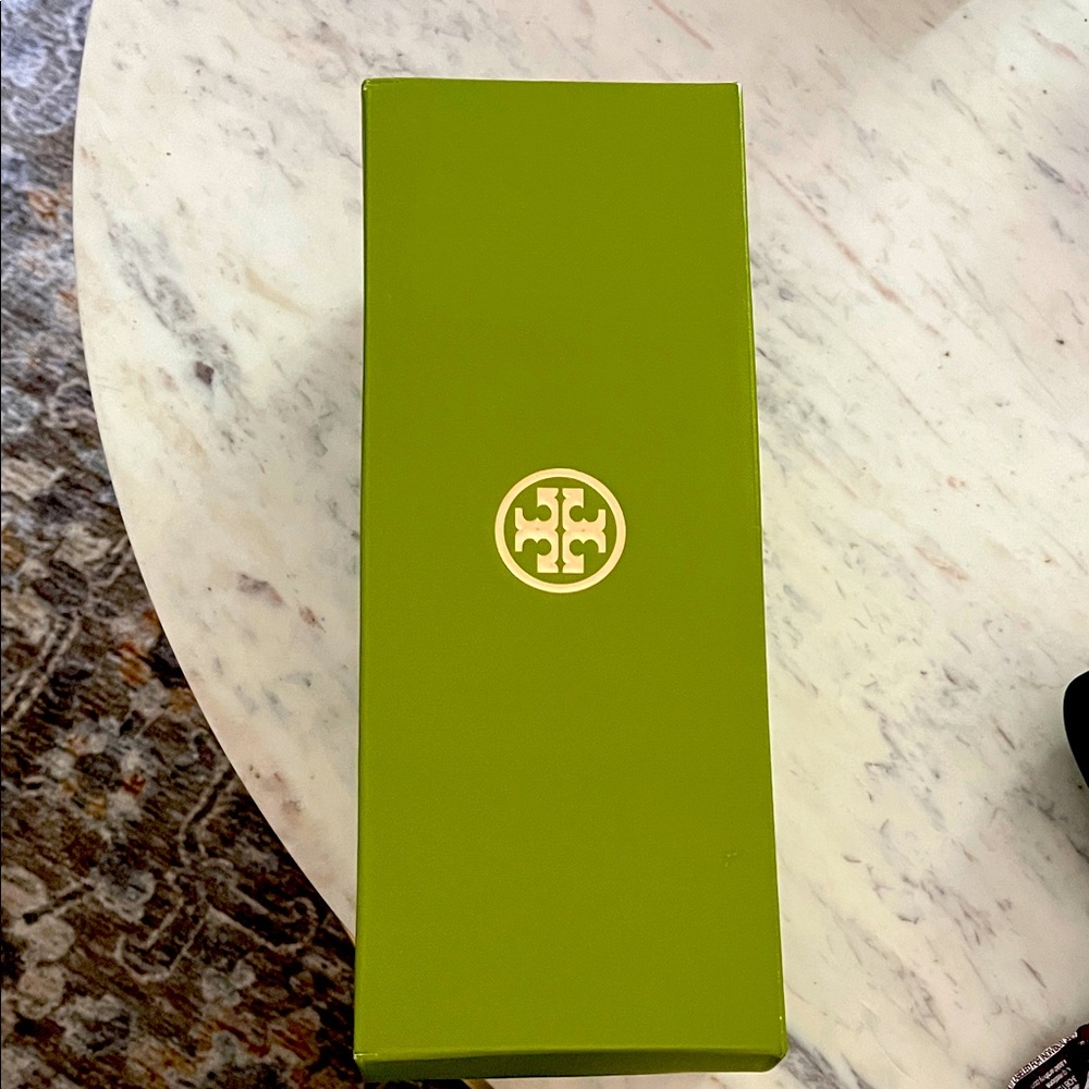 Tory Burch Black T Lock Slide Leather Sandals.